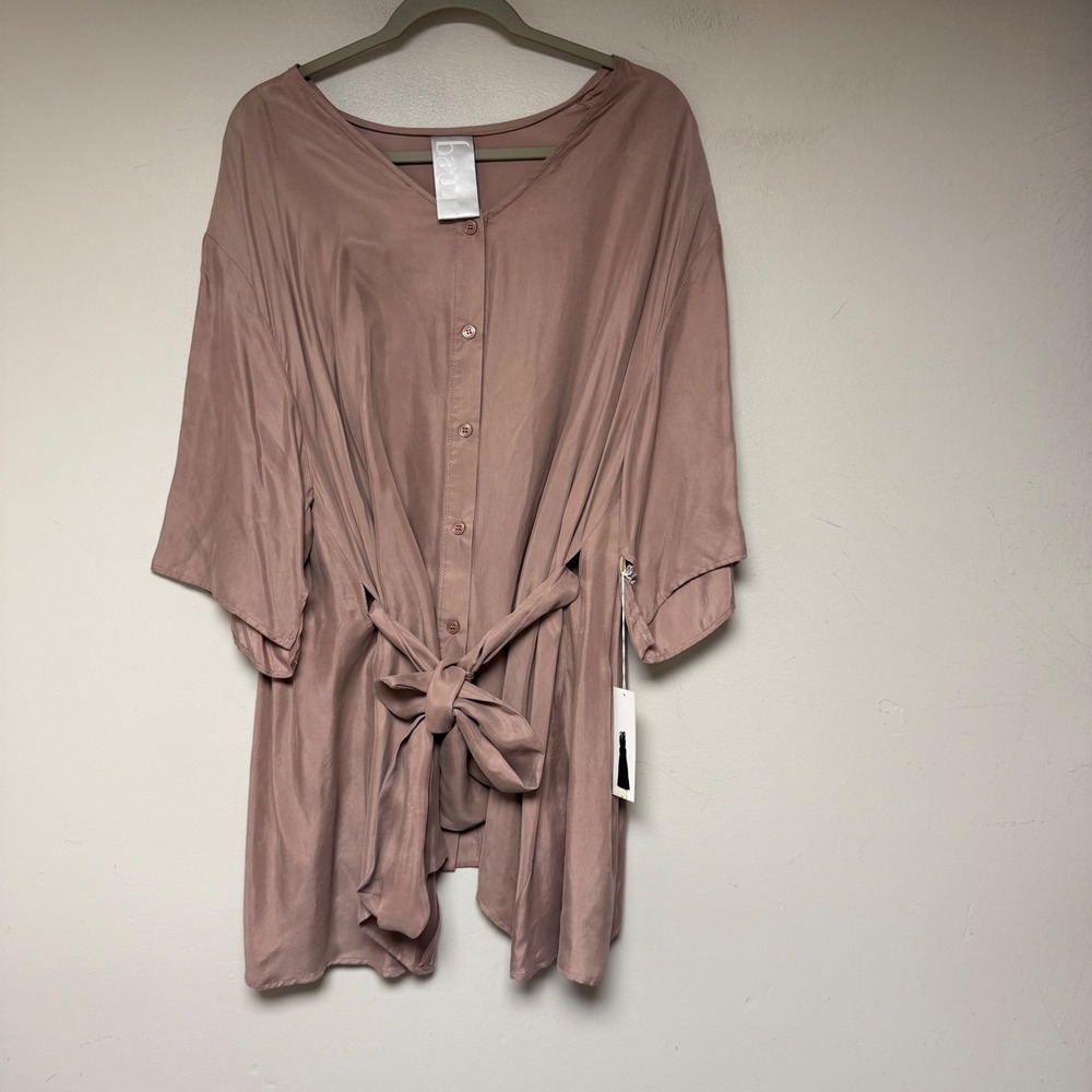 Meg Shop Vienna Wrap Top Women OS Dusty Pink NWT Cupro Viscose Tie Waist Blouse